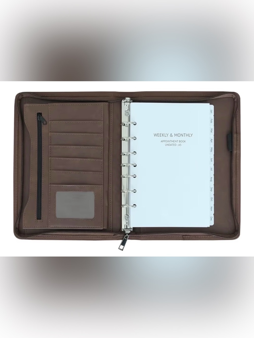 DayOne Brown Leather Zippered Ring Binder Planner Organizer